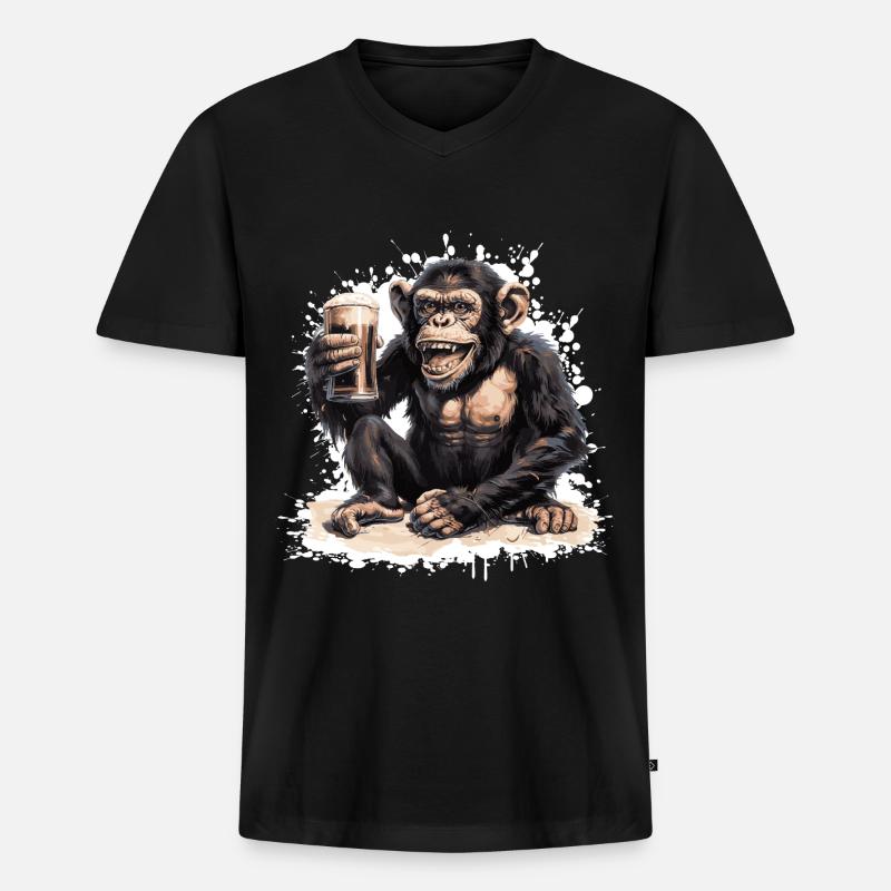 Affe Bier Lustig - Männer Premium Bio T-Shirt mit V-Ausschnitt - Schwarz