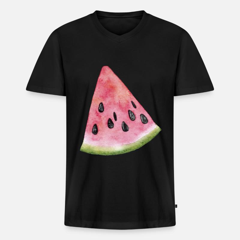 Wassermelone Melone - Männer Premium Bio T-Shirt mit V-Ausschnitt - Schwarz