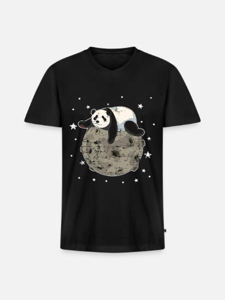 panda - Men's Premium Organic T-shirt with V-neck - black