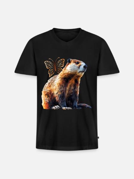 Biber - Männer Premium Bio T-Shirt mit V-Ausschnitt - Schwarz