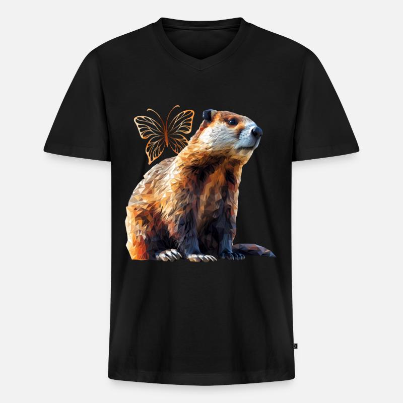 Biber - Männer Premium Bio T-Shirt mit V-Ausschnitt - Schwarz