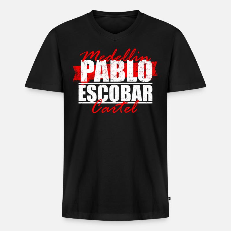 Pablo Escobar - Männer Premium Bio T-Shirt mit V-Ausschnitt - Schwarz