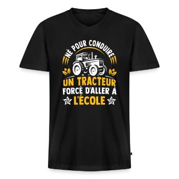 Né pour conduire un tracteur forcé d'aller à l'éco - T-shirt encolure en V Premium bio Homme - noir - Devant - Nico (187cm)
