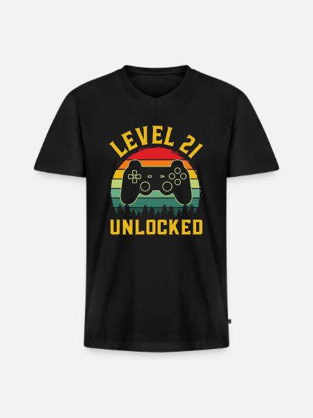 Level 21 unlocked - T-shirt encolure en V Premium bio Homme - noir