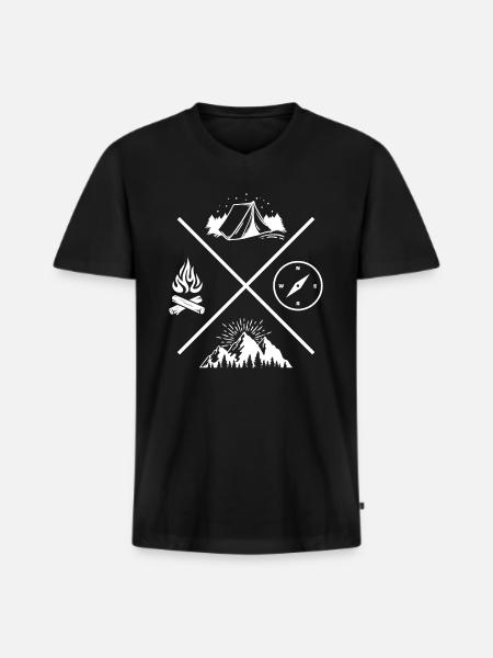 namiot camp t-shirt camping - Ekologiczna męska koszulka z dekoltem w serek Premium - czarny