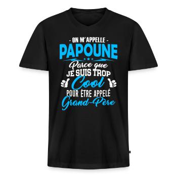 Papoune trop Cool Cadeau Fête des Grands-Pères - T-shirt encolure en V Premium bio Homme - noir - Devant - Nico (187cm)