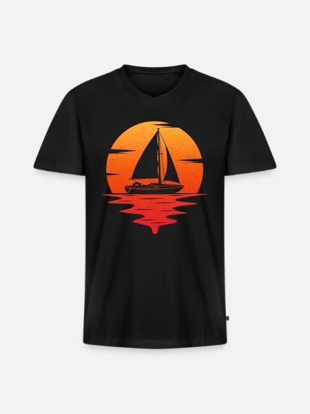 Retro Segelboot - Männer Premium Bio T-Shirt mit V-Ausschnitt - Schwarz