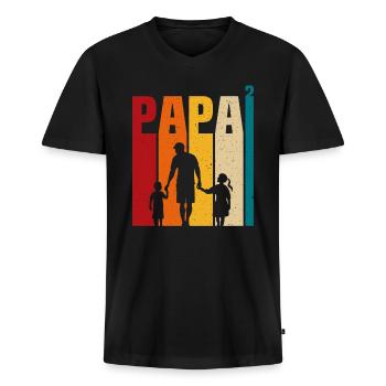 Vater und Tochter - Vater und Sohn, Vater Sohn und Tochter - Männer Premium Bio T-Shirt mit V-Ausschnitt - Schwarz - Vorne - Nico (187cm)