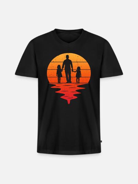 Far til to døtre giver far døtre - Premium økologisk T-shirt med V-hals til mænd - sort