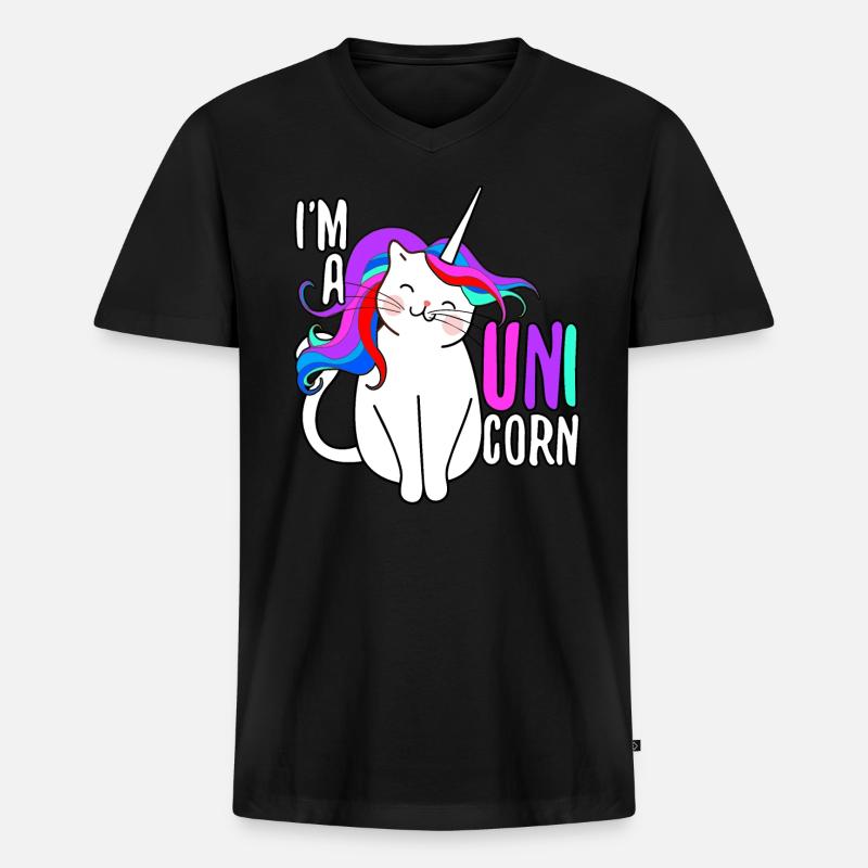 Einhorn Katze Geschenk - Männer Premium Bio T-Shirt mit V-Ausschnitt - Schwarz