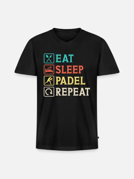 Eat Sleep Padel Repeat - T-shirt encolure en V Premium bio Homme - noir