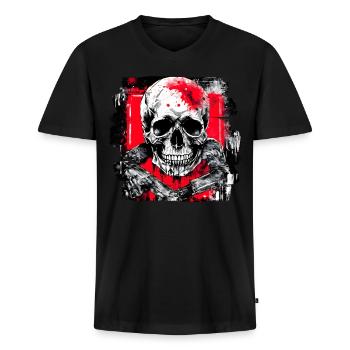 Totenschädel Tattoo Heavy Metal Rocker - Männer Premium Bio T-Shirt mit V-Ausschnitt - Schwarz - Vorne - Nico (187cm)