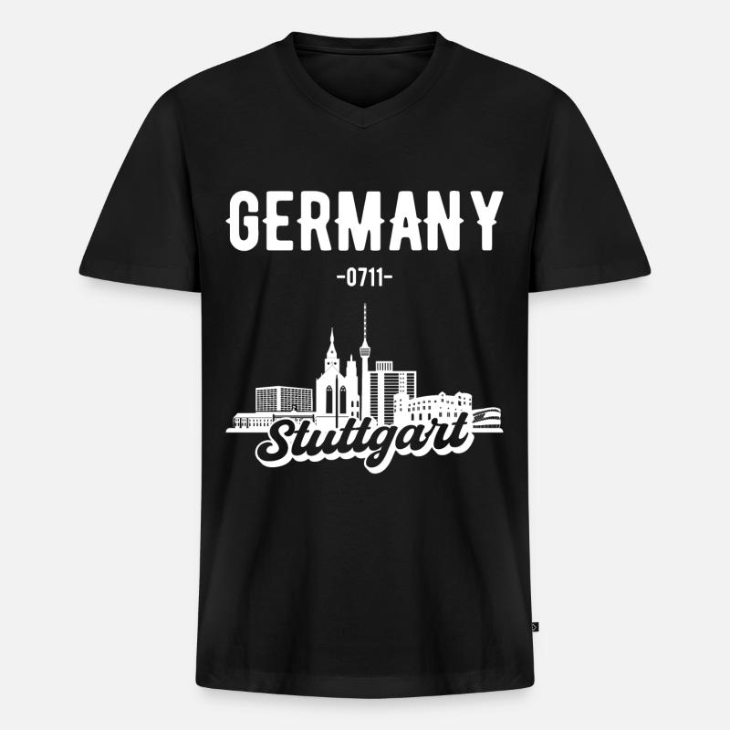 Stuttgart Deutschland Skyline Geschenk - Männer Premium Bio T-Shirt mit V-Ausschnitt - Schwarz