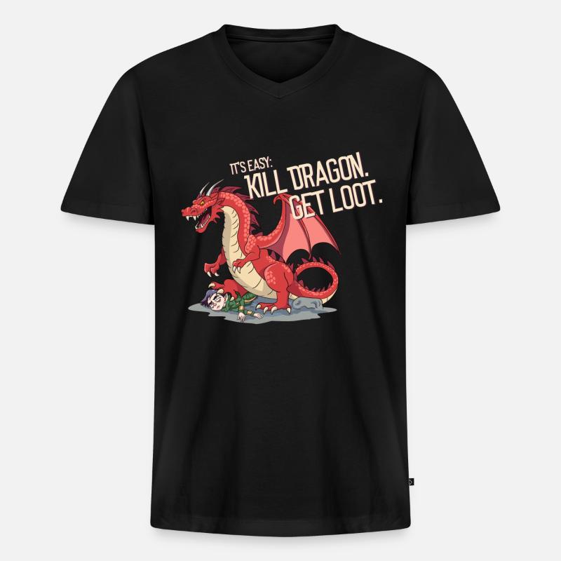 Kill Dragon get Loot - Männer Premium Bio T-Shirt mit V-Ausschnitt - Schwarz