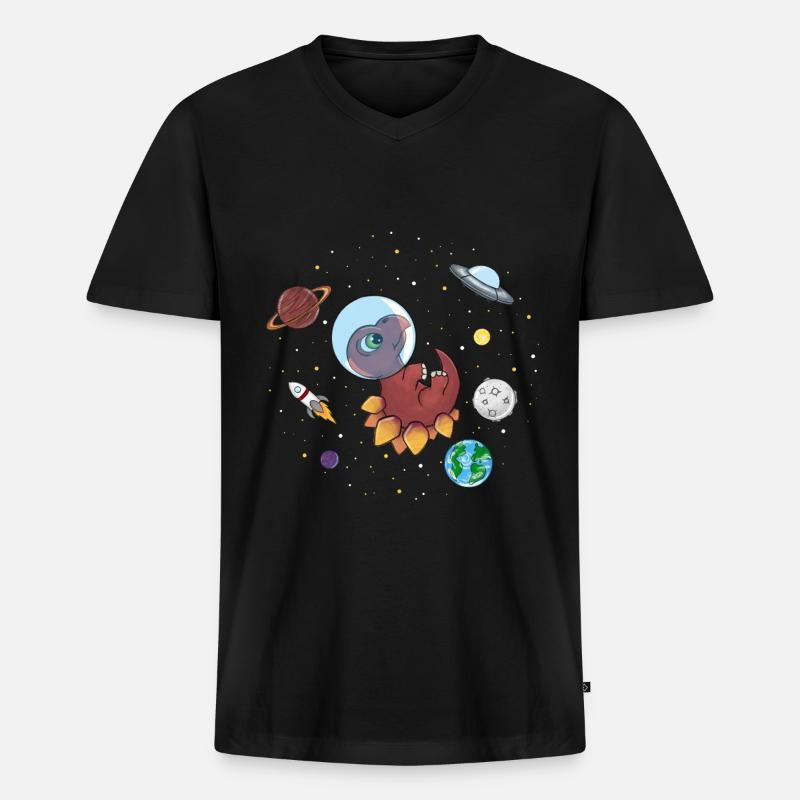 Dinosaurier im Weltall - Männer Premium Bio T-Shirt mit V-Ausschnitt - Schwarz