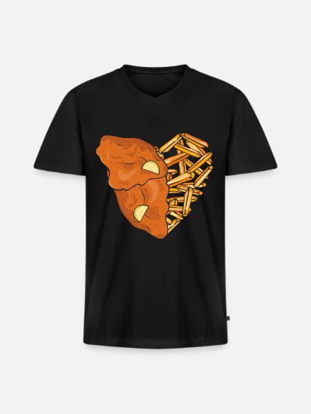 Schnitzel und Pommes Herz - Männer Premium Bio T-Shirt mit V-Ausschnitt - Schwarz