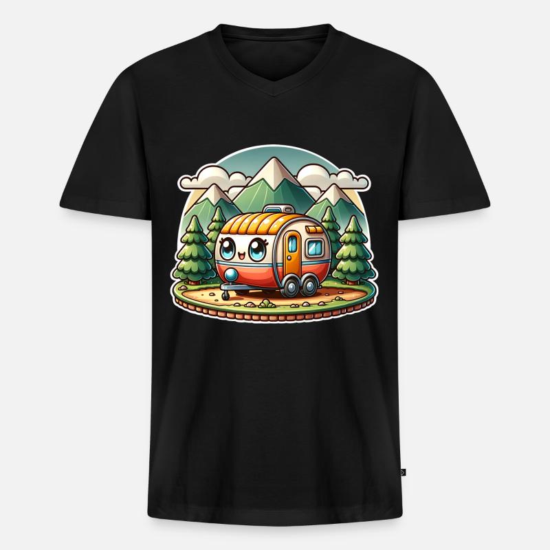 Camping Camper Wohnwagen Kinder - Männer Premium Bio T-Shirt mit V-Ausschnitt - Schwarz