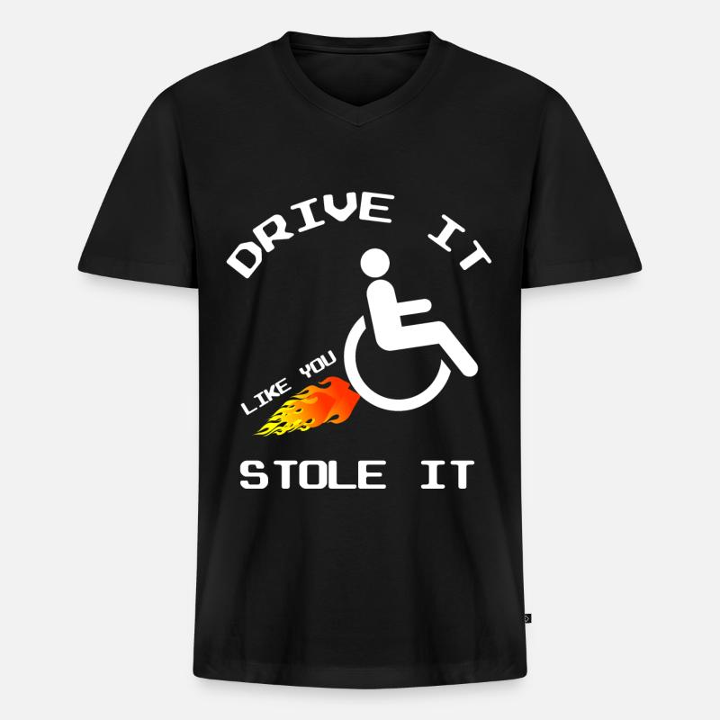 Rollstuhl Witzig - Männer Premium Bio T-Shirt mit V-Ausschnitt - Schwarz