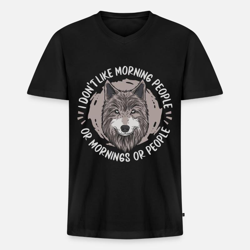 Wolf - Männer Premium Bio T-Shirt mit V-Ausschnitt - Schwarz