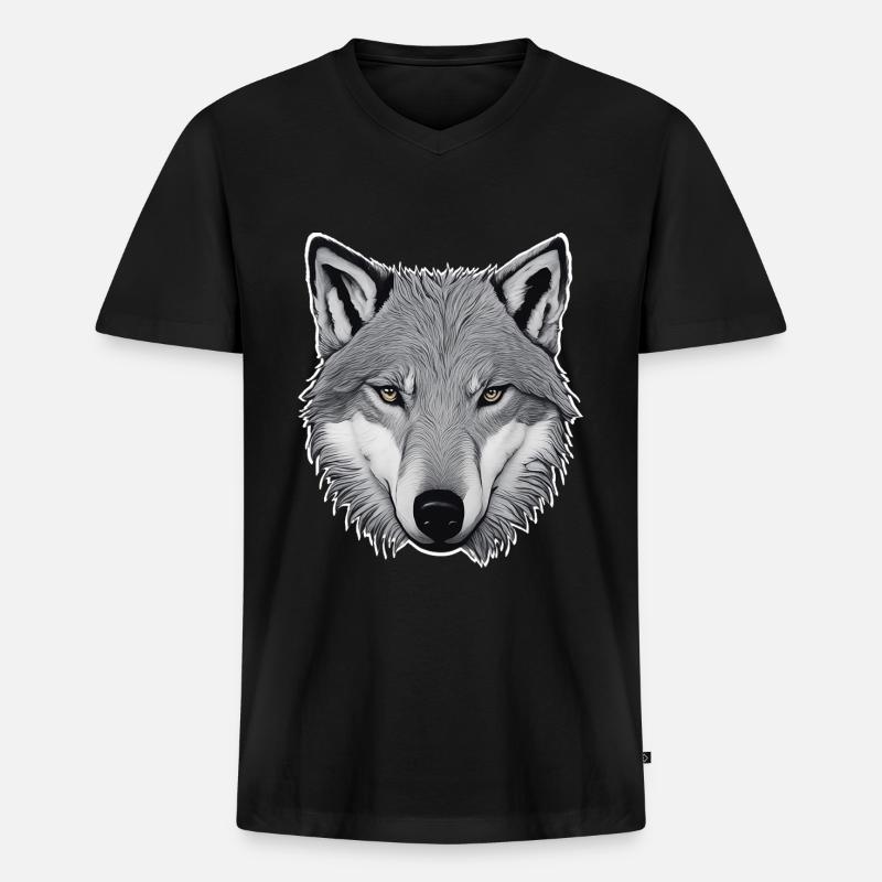 Wolf - Männer Premium Bio T-Shirt mit V-Ausschnitt - Schwarz