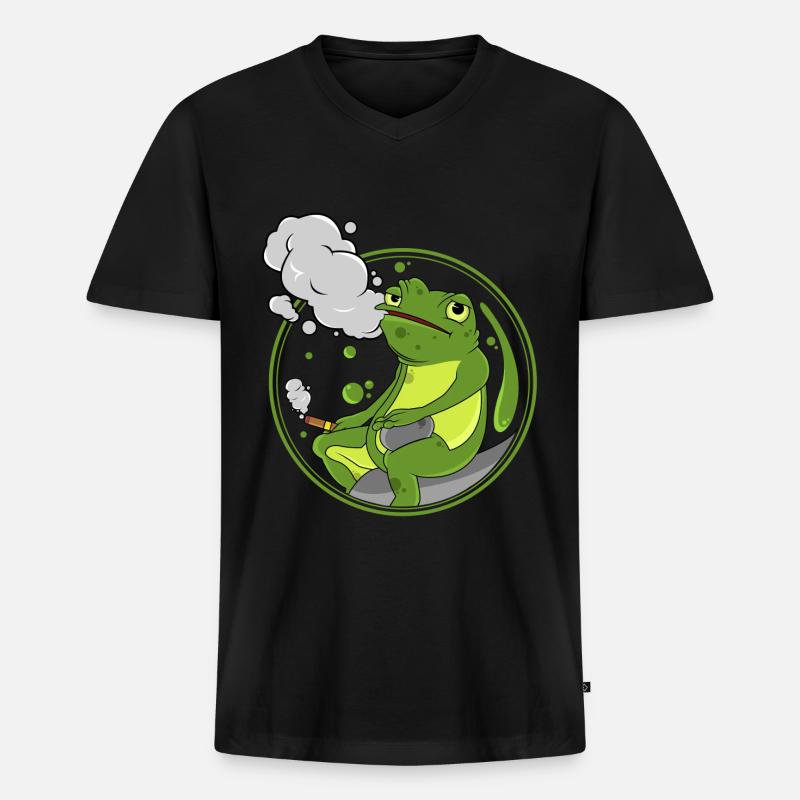 Frosch als Raucher mit Zigarre - Männer Premium Bio T-Shirt mit V-Ausschnitt - Schwarz