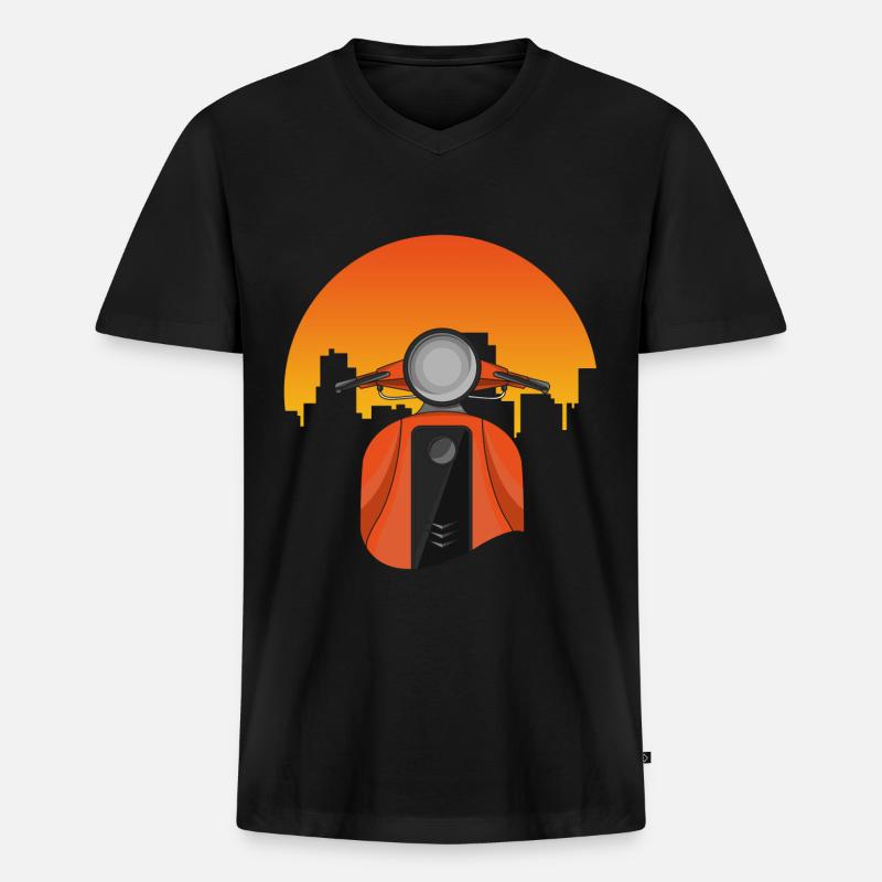 Moped mit Häuser - Männer Premium Bio T-Shirt mit V-Ausschnitt - Schwarz