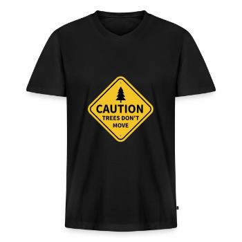 Attention - les arbres ne bougent pas! Signe de ski - T-shirt encolure en V Premium bio Homme - noir - Devant - Nico (187cm)