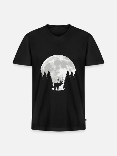 Hirsch Mond Geschenkidee - Männer Premium Bio T-Shirt mit V-Ausschnitt - Schwarz