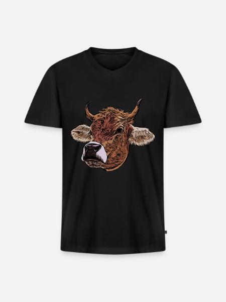 Ko Landmand Ko Motiv Animal Face Animal Motiv Print - Premium økologisk T-shirt med V-hals til mænd - sort