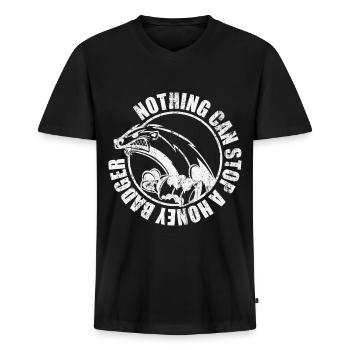Honigdachs - Männer Premium Bio T-Shirt mit V-Ausschnitt - Schwarz - Vorne - Nico (187cm)