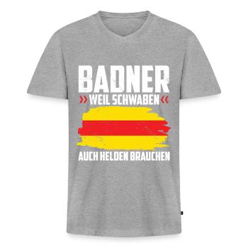 Badner Geschenke | Baden Badisch Badener Karlsruhe - Männer Premium Bio T-Shirt mit V-Ausschnitt - Grau meliert - Vorne