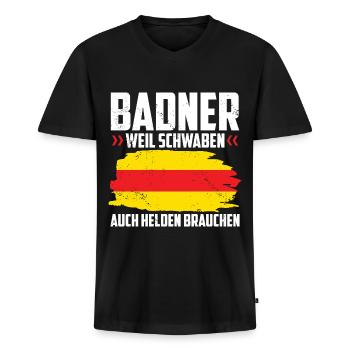 Badner Geschenke | Baden Badisch Badener Karlsruhe - Männer Premium Bio T-Shirt mit V-Ausschnitt - Schwarz - Vorne - Nico (187cm)