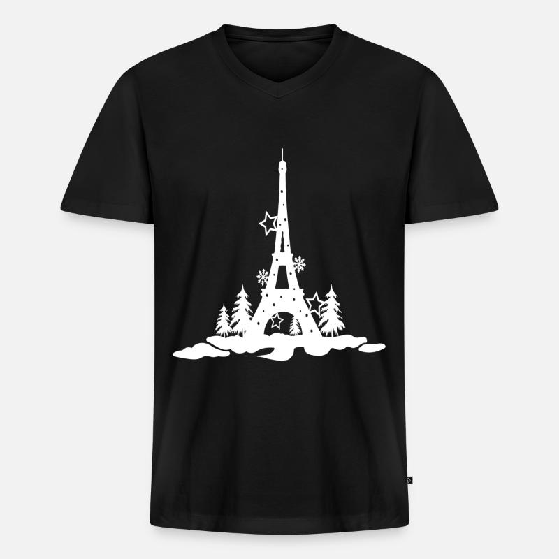 WEIHNACHTEN EIFFEL TOUR 2,Eiffelturm paris - Männer Premium Bio T-Shirt mit V-Ausschnitt - Schwarz