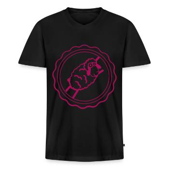 Moutons - Laine - Troupeau de moutons - Nature - Ferme - T-shirt encolure en V Premium bio Homme - noir - Devant - Nico (187cm)
