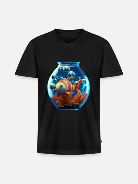 Goldfish in a fishbowl - Men's Premium Organic T-shirt with V-neck - black