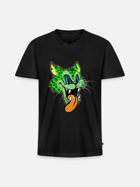 Leopard Green Comic Psychédélique - T-shirt encolure en V Premium bio Homme - noir