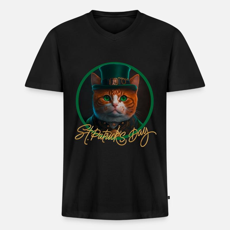 St Patrick s Day Katze - Männer Premium Bio T-Shirt mit V-Ausschnitt - Schwarz