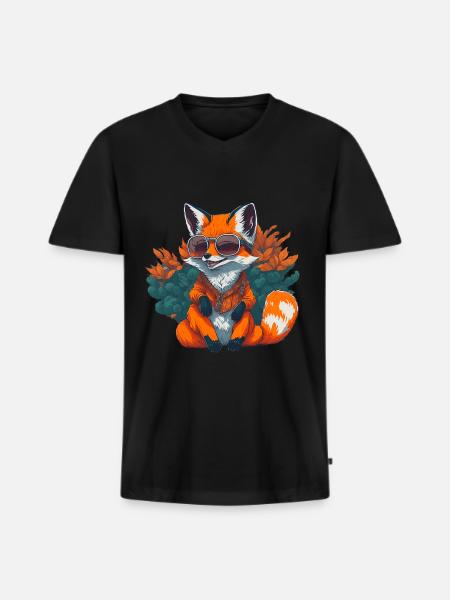 Cool fox with sunglasses - Men's Premium Organic T-shirt with V-neck - black