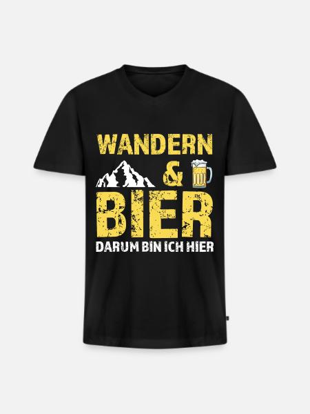 Wandern Bier Berg Geschenk - Männer Premium Bio T-Shirt mit V-Ausschnitt - Schwarz