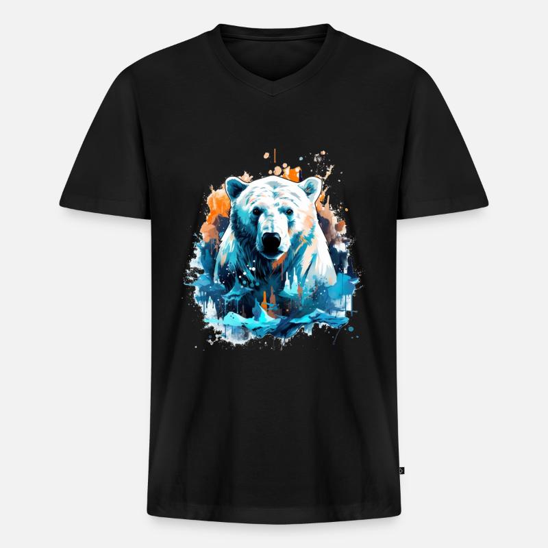 Eisbär - Männer Premium Bio T-Shirt mit V-Ausschnitt - Schwarz