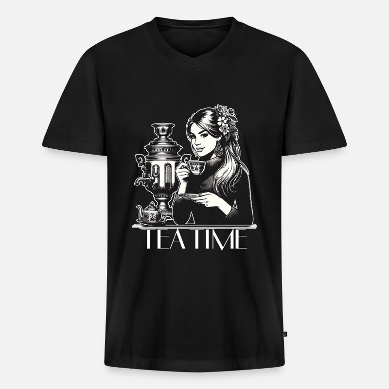 Samowar Teezeit Frau Geschenk - Männer Premium Bio T-Shirt mit V-Ausschnitt - Schwarz