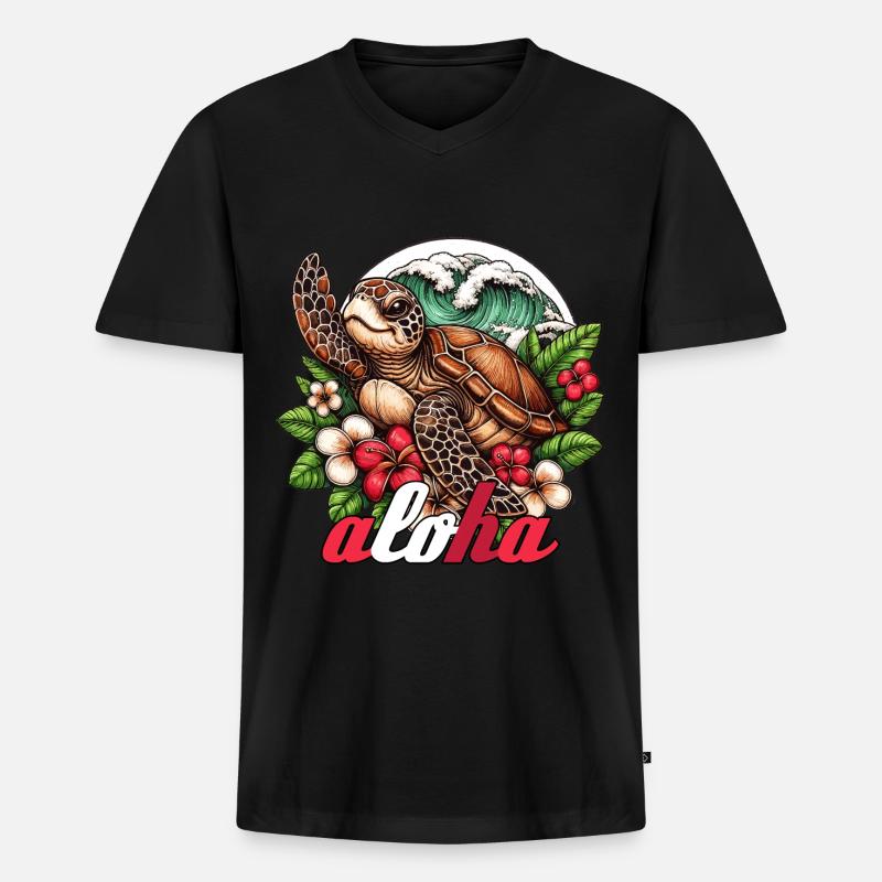 Aloha Schildkröte Hawaii Geschenk - Männer Premium Bio T-Shirt mit V-Ausschnitt - Schwarz