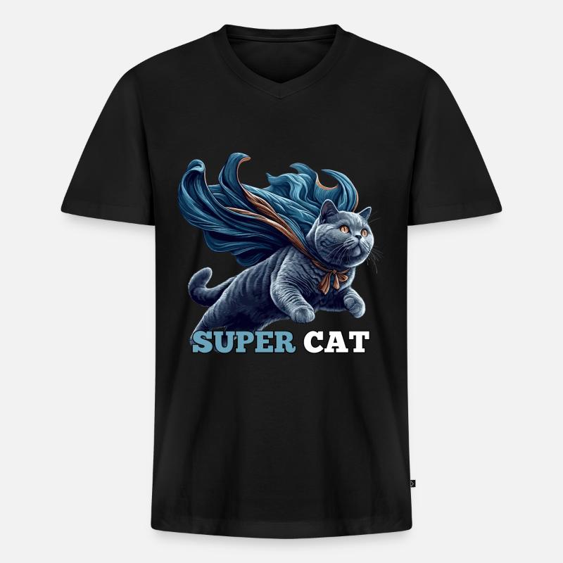 Super Katze BKH Blue Geschenk - Männer Premium Bio T-Shirt mit V-Ausschnitt - Schwarz