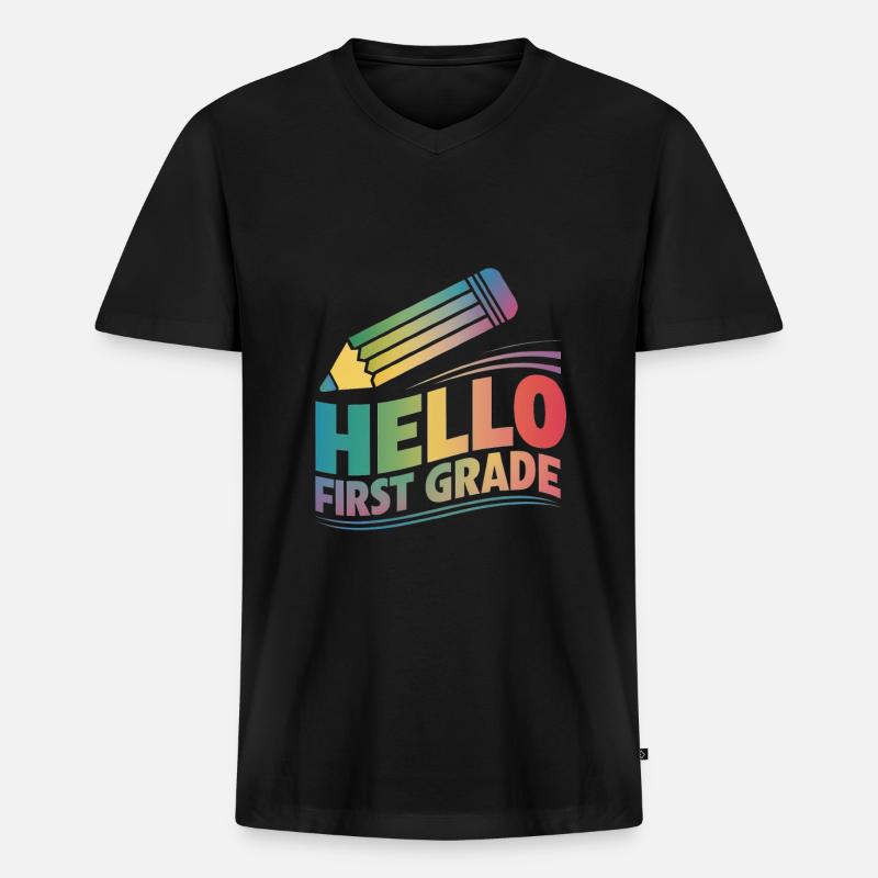 Hello First Grade - Männer Premium Bio T-Shirt mit V-Ausschnitt - Schwarz