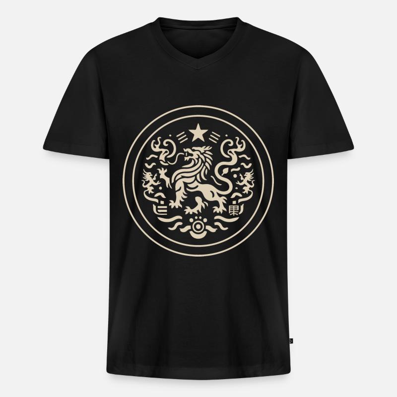 Chinesischer Löwe - goldenes China Design - Männer Premium Bio T-Shirt mit V-Ausschnitt - Schwarz