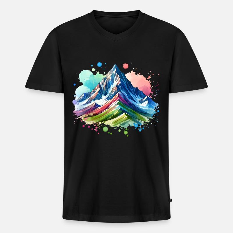 Berge - Männer Premium Bio T-Shirt mit V-Ausschnitt - Schwarz