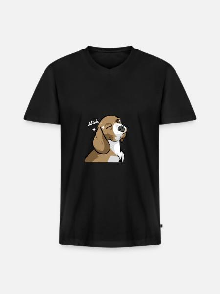 Beagle Dackel Zwinkern Geschenkidee - Männer Premium Bio T-Shirt mit V-Ausschnitt - Schwarz