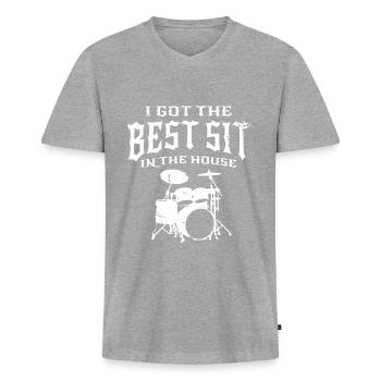 Drum Drummer Musical Instrument Band drumming - Men's Premium Organic T-shirt with V-neck - heather grey - Front