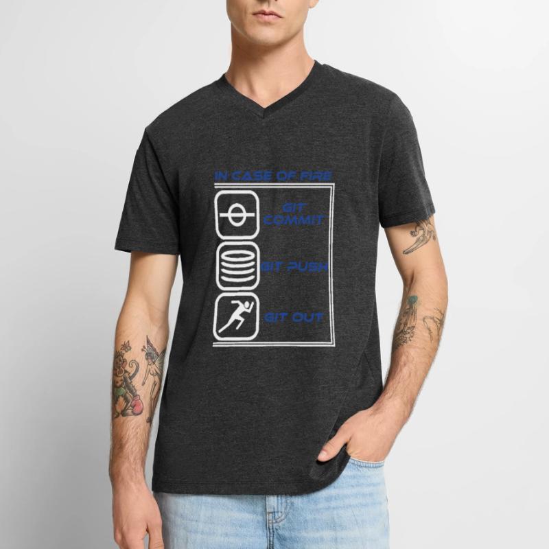"En cas de feu Git Commit Git Push Git Out" T-shirt encolure en V Premium bio Homme