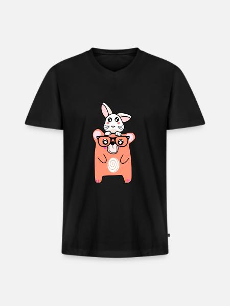 ours cool et lapin mignon - T-shirt encolure en V Premium bio Homme - noir